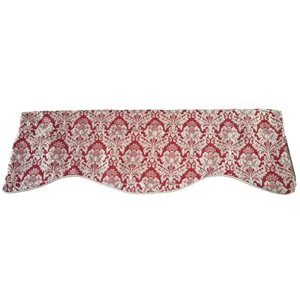 Tapestry Damask Valance Red White Lotus Flower Art Deco Style Scalloped 52x18